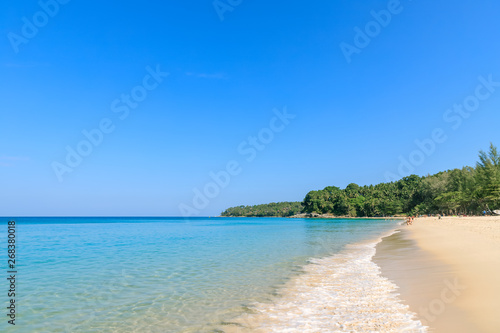Crystal clear turquoise blue Andaman sea at Surin Beach  Phuket  Thailand