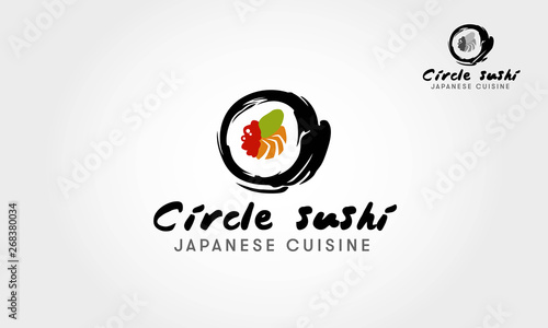 Circle Sushi Japanese Cuisine Modern Logo. Creative Logo Template. Japanese Cuisine vector logo illustration.