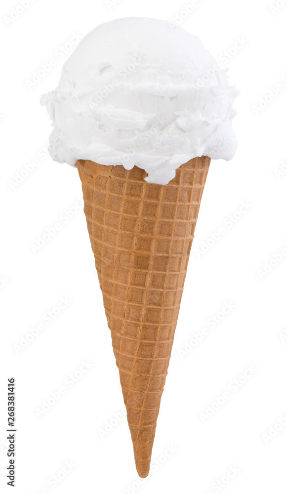 vanilla ice cream in the cone on white background with clipping path vanilla ice cream in the cone on white background with clipping path