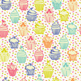 Cute colorful seamless pattern with cupcakes background.