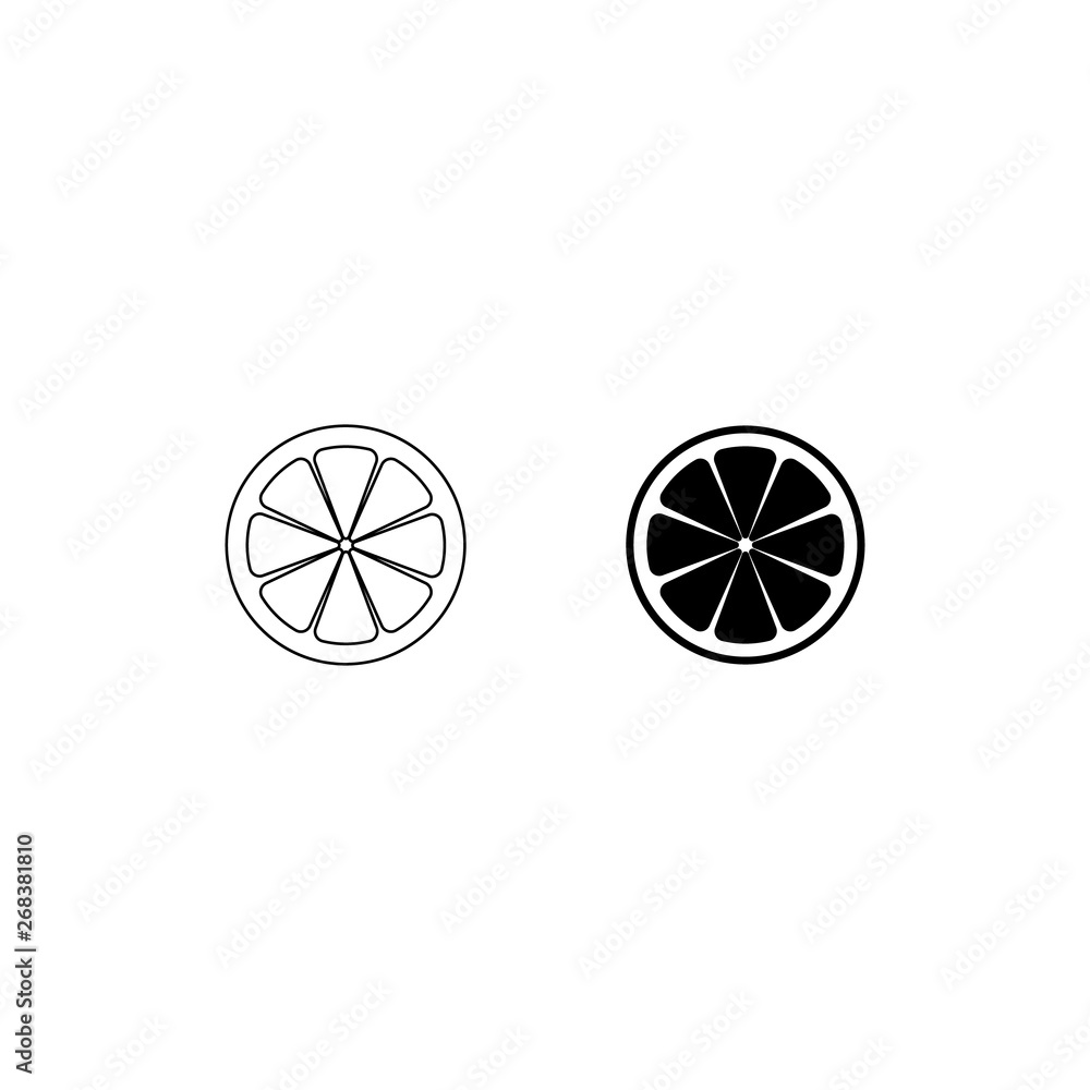 citrus logo. Isolated lime on white background. EPS 10. Vector illustration. lime silhouette. Set of slices of lime lemon flat and line black and white