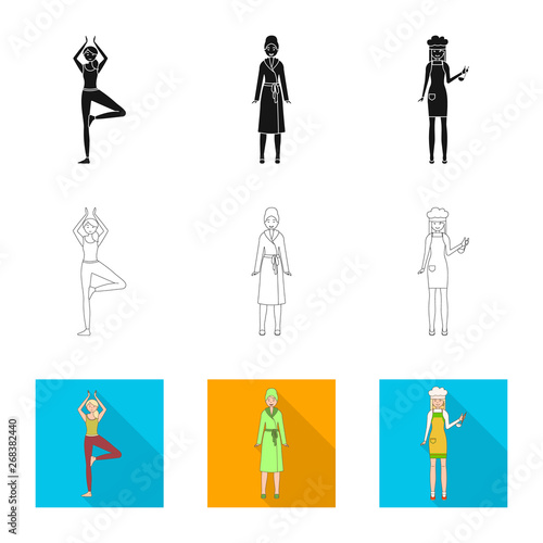 Vector design of posture and mood logo. Collection of posture and female stock symbol for web.