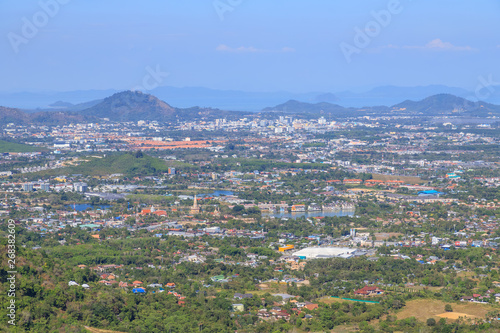 Fototapeta Naklejka Na Ścianę i Meble -  Phuket and Chalong Temple Pagoda aerial scenic view cityscape
