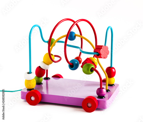 child educational colorful wooden toy on white background