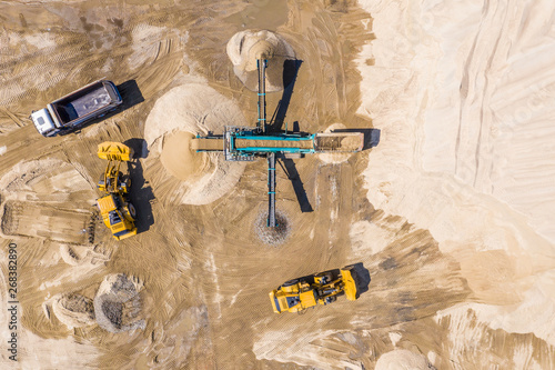 Aerial view of crushed stone quarry machine