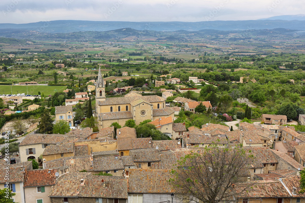 View on rooftops and Luberon valley in Bonnieux, Provence France