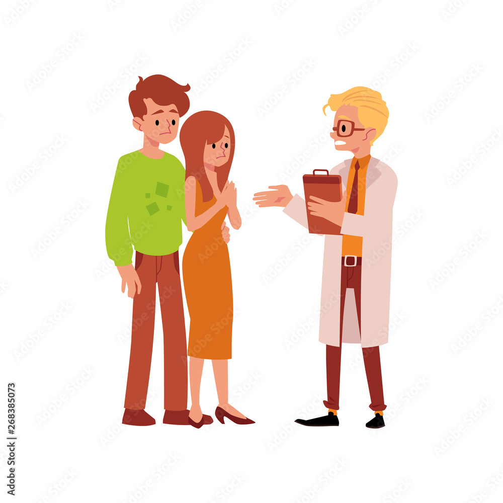 Doctor and family having infertility problems flat vector illustration isolated. Doctor and family having infertility problems flat vector illustration isolated.