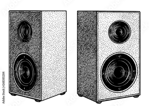 Speakers illustration, drawing, engraving, ink, line art, vector