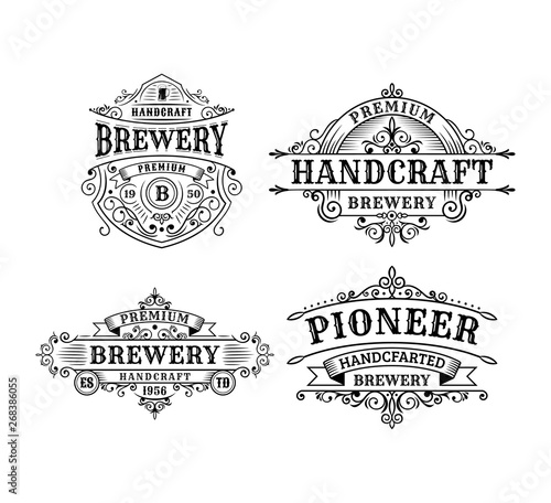 Set of Vintage brewery label design, calligraphy and typography elements styled design