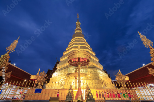 Golden pagoda for year of tiger at Wat Prathat Cho Hae Temple in Phrae province, north of Thailand