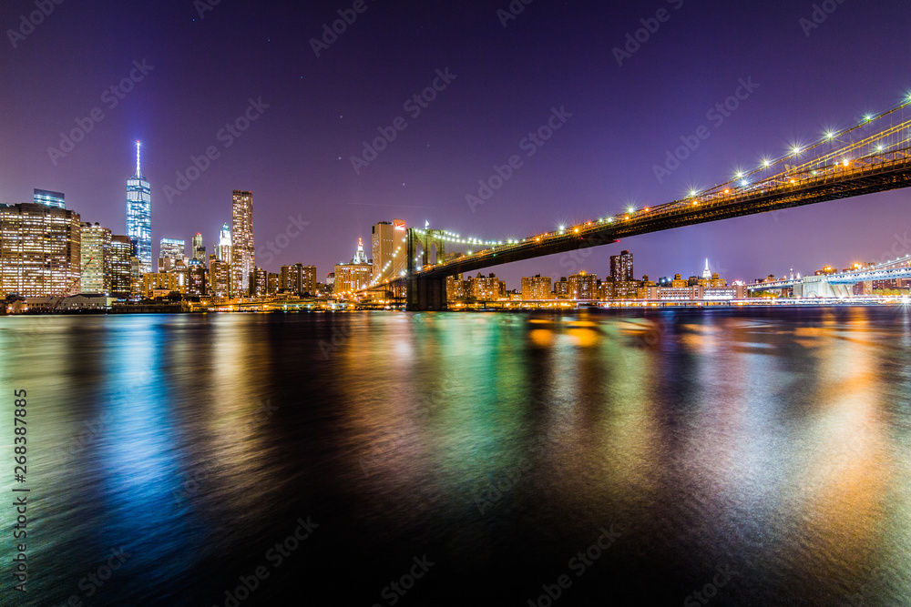 New york skyline during night from river