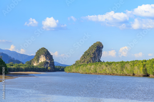 Khao Khanab Nam mountain and river, Krabi city landmark, Thailand