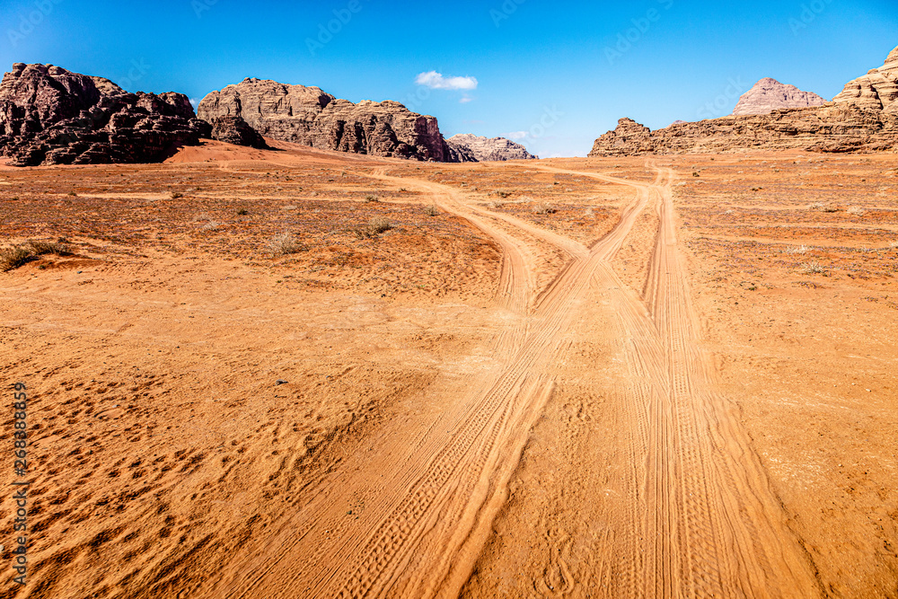 track in the desert of Wadi Rum