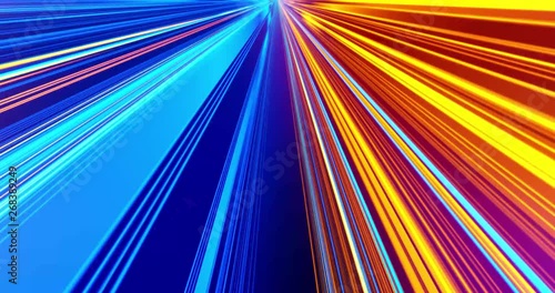 Energy motion lights streaks DJ VJ Lasers, background. Geometric background. Moving energy. Retro neon colors. Colorful backdrop. Neon lights. Orange and Blue.