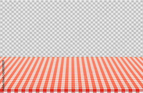 Vector picnic table with red checkered pattern of linen tablecloth isolated on transparent background. Illustration of tablecloth red white, linen pattern photo