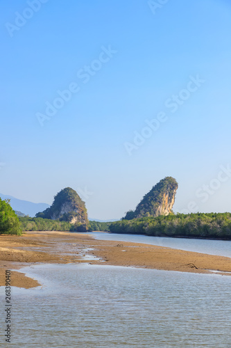 Khao Khanab Nam mountain and river, Krabi city landmark, Thailand photo