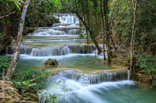 Fototapeta Naklejka Na Ścianę i Meble -  Huai Mae Khamin Waterfall tier 1, Khuean Srinagarindra National Park, Kanchanaburi, Thailand