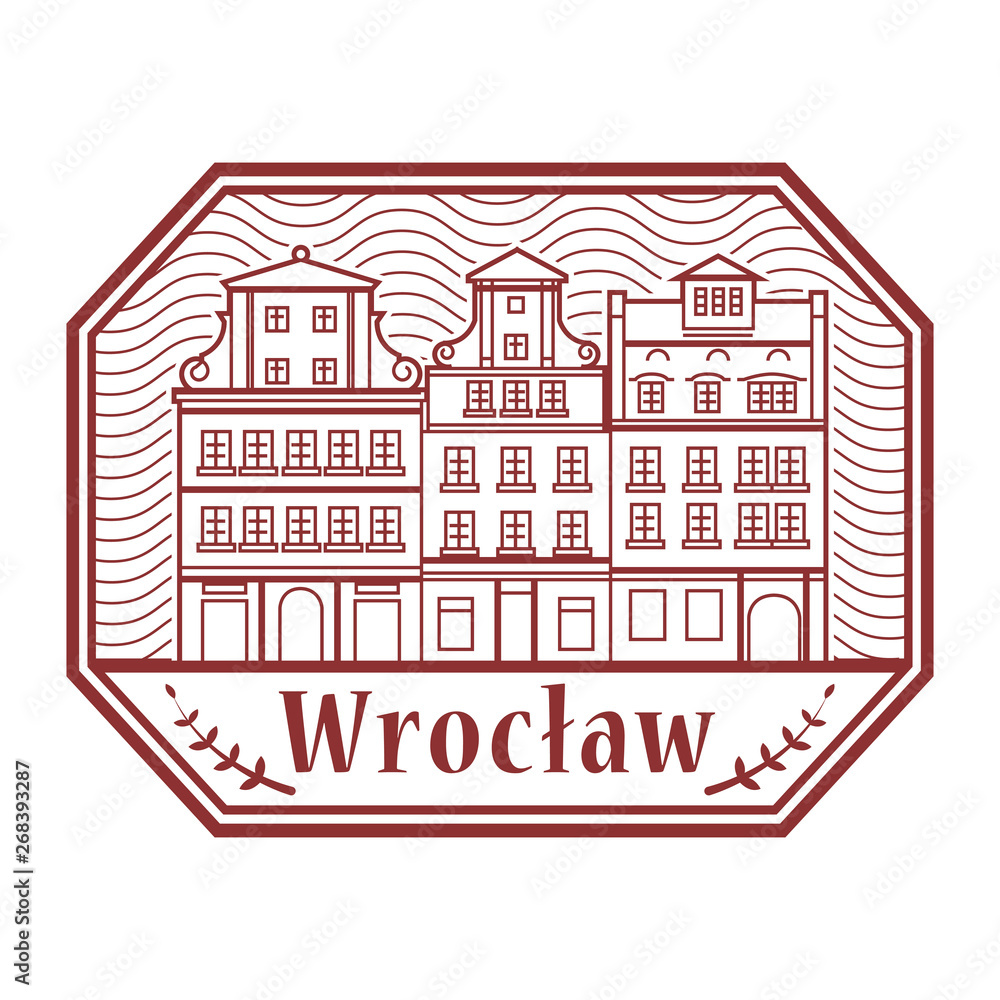 Stamp with Wroclaw old town, Poland inside