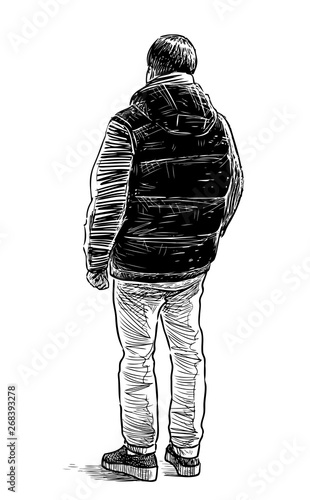 Sketch of a casual urban dweller standing on the street