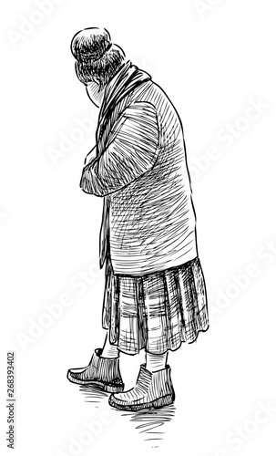 Sketch of an elderly woman with a hairstyle