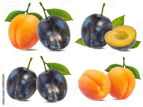 Collage of fresh fruits isolated on white background with clipping path