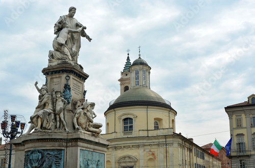 Turin, Piedmont/Italy - The statue of the italian politician Camillo Cavour in the Carlo Emanuele II Square, also named Carlina. © Luigi Bertello Photo