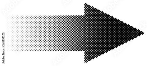 Halftone arrow with fading gradient. Half-tone arrow shape