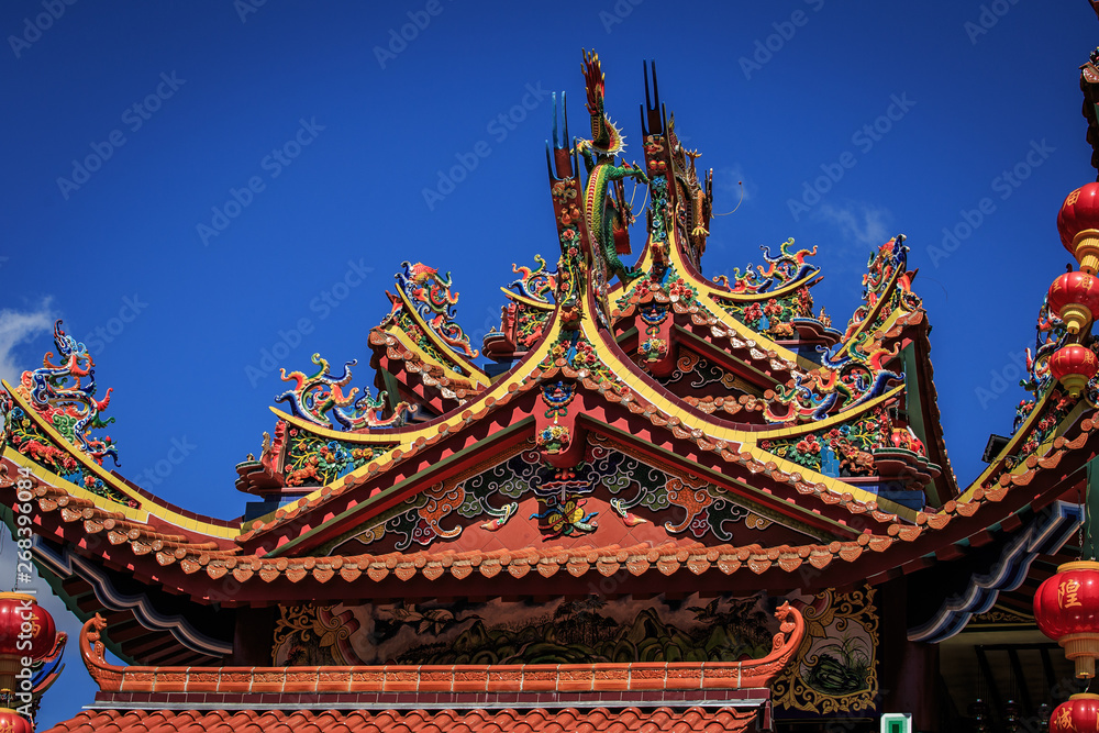 Dach eines chinesischen Tempel in Asien, Detail 