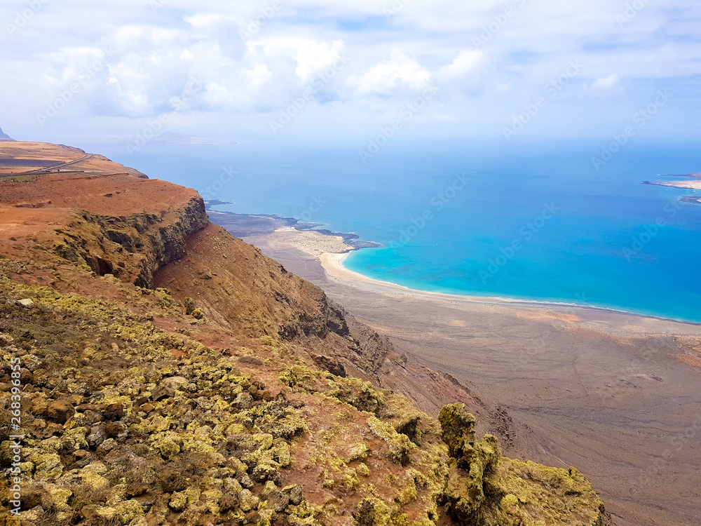 Panoramic view of Graciosa Island from Mirador del Rio. Lanzarote. Canary Islands. Spain