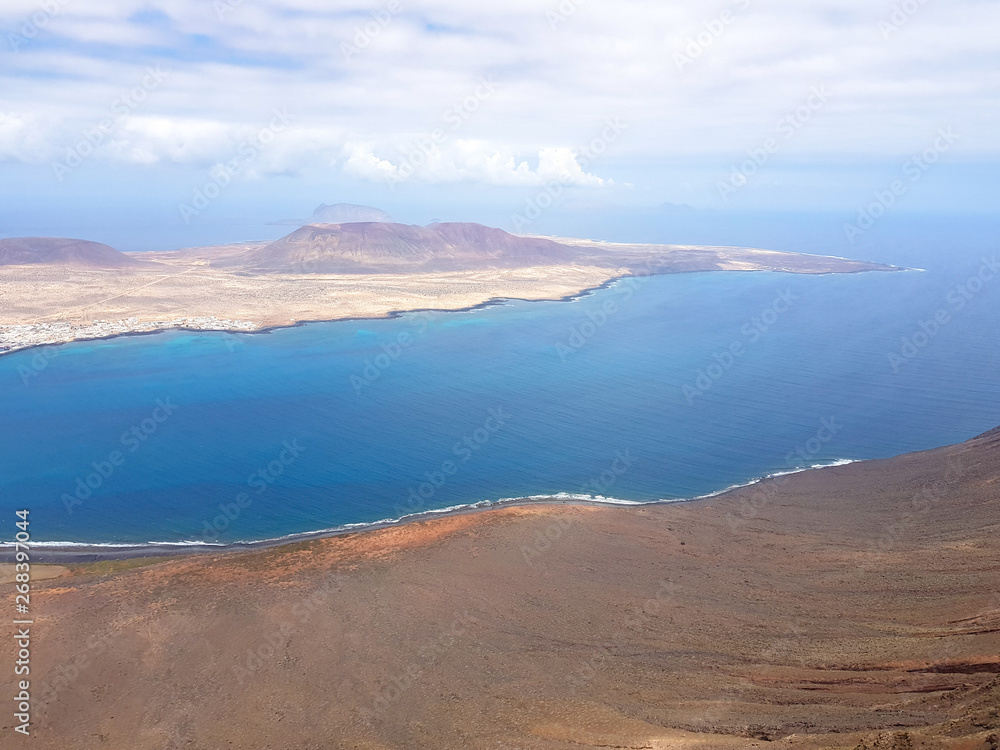 Panoramic view of Graciosa Island from Mirador del Rio. Lanzarote. Canary Islands. Spain