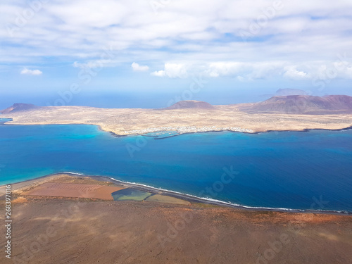 Panoramic view of Graciosa Island from Mirador del Rio. Lanzarote. Canary Islands. Spain