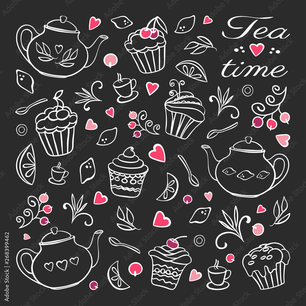 Set of tea design elements Set of tea design elements