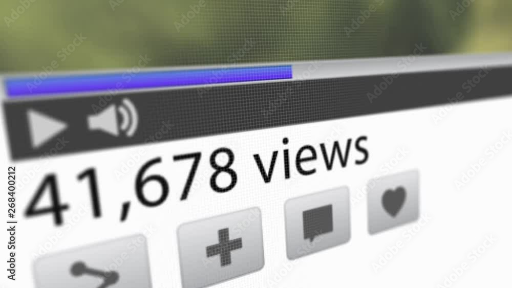 Online web video: multiple views and likes, with numbers going up and up for popular viral internet movie. Ascending number of clicks for thumbs up. Shared by many viewers on social media. Online web video: multiple views and likes, with numbers going up and up for popular viral internet movie. Ascending number of clicks for thumbs up. Shared by many viewers on social media.