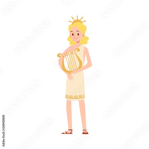 Woman or Terpsichore or Erato Greek Muse stands holding lyre cartoon style