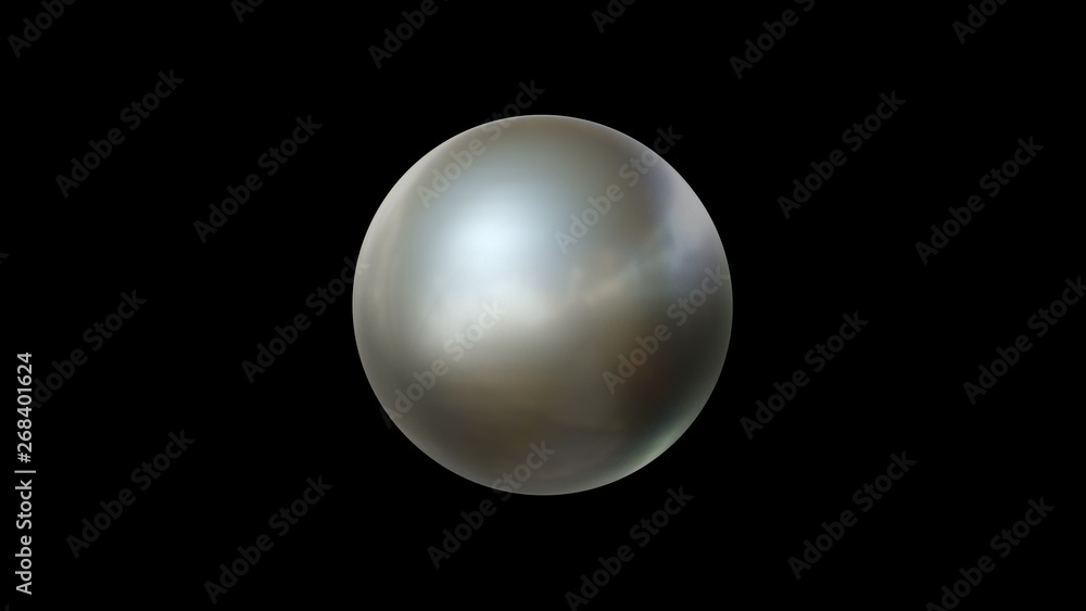 3D illustration of a metal ball, the sphere is perfect, on a black background, isolated. The only, a unique, an ideal geometric figure. 3D rendering, futuristic, abstract object.