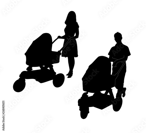 young parents pushing strollers