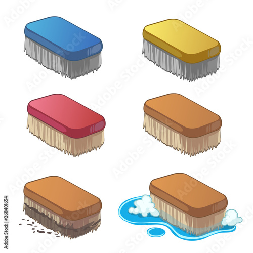 Set of cartoon washing household brush
