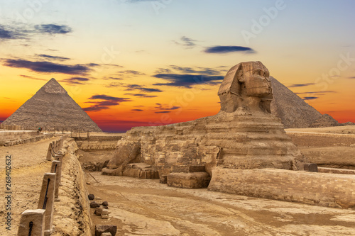 The Sphinx and the Pyramids at sunset  beautiful view  Giza  Egypt