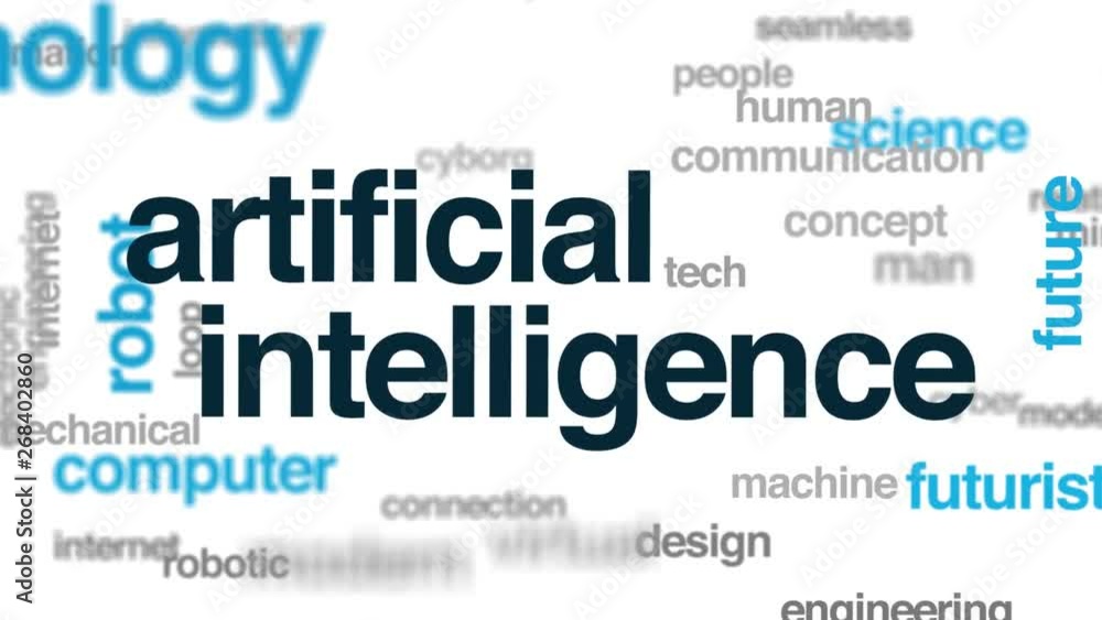 Artificial intelligence animated word cloud. Kinetic typography. Artificial intelligence animated word cloud. Kinetic typography.