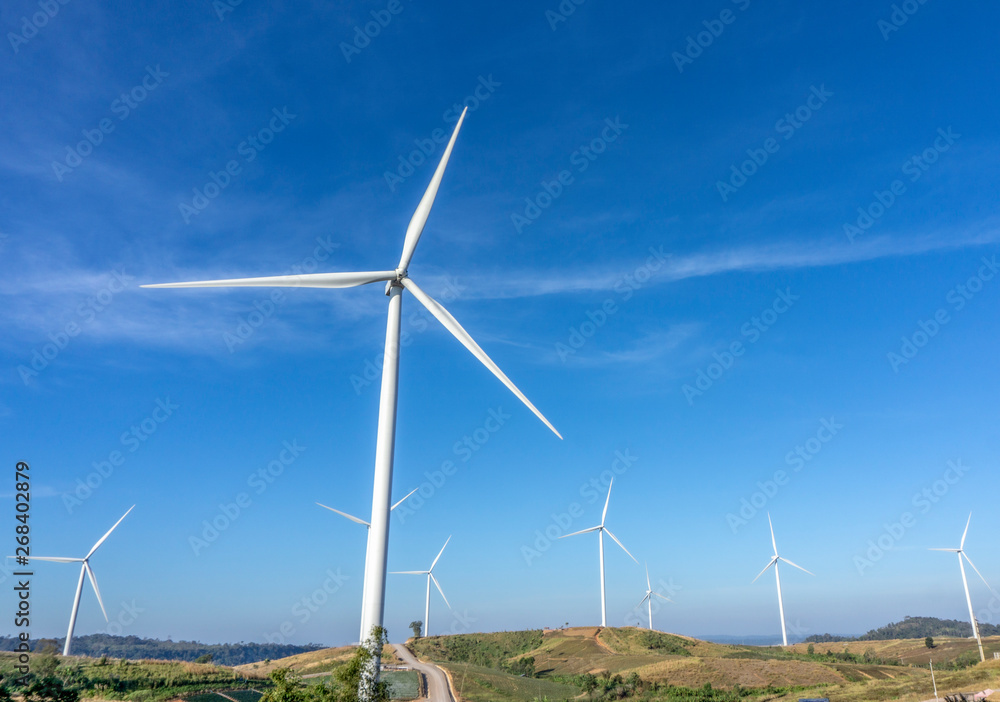 Wind turbines. Wind power generators. Alternative energy, reduce global warming. Reduce insufficient energy problems.