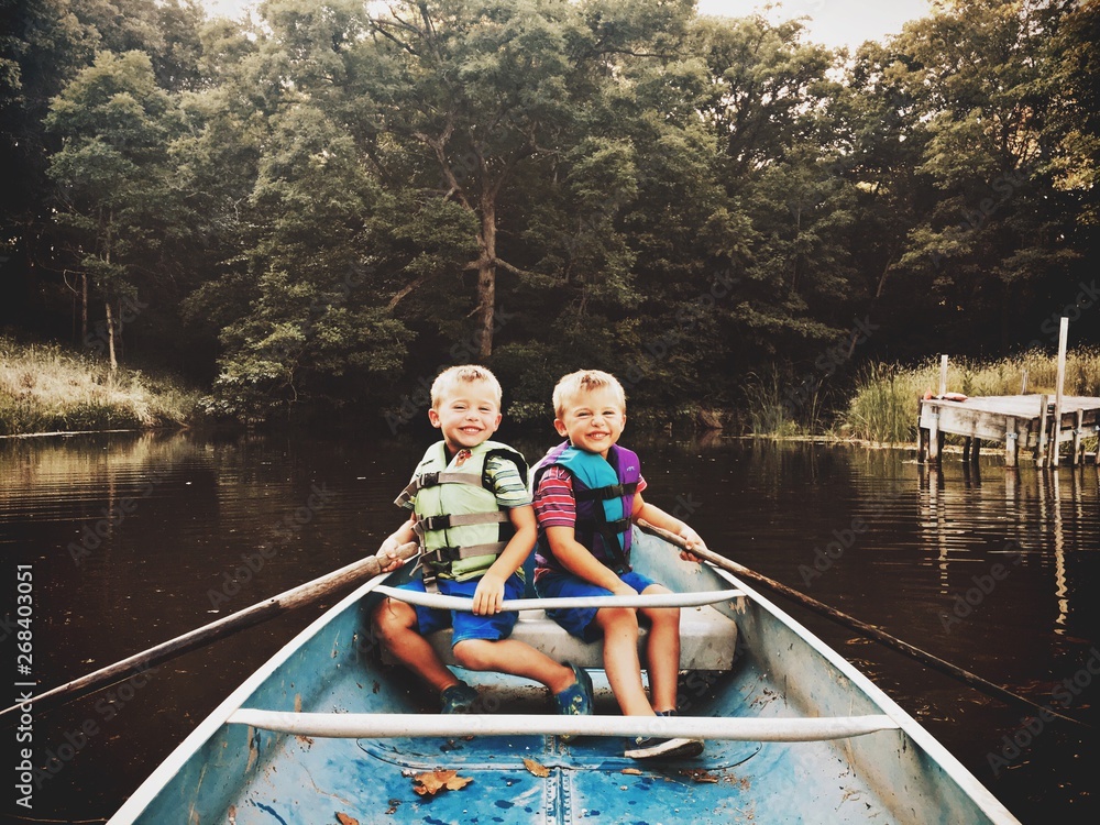happy family in a boat
