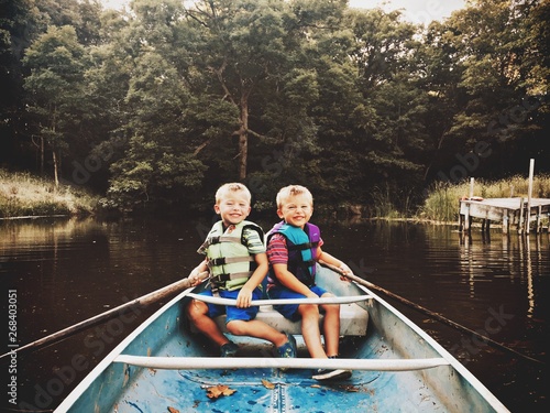 happy family in a boat