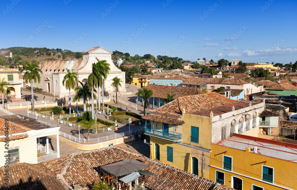 Panoramic aerial view on old houses of the city Trinidad, Cuba