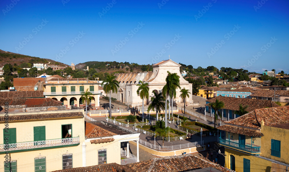Panoramic aerial view on old houses of the city Trinidad, Cuba..