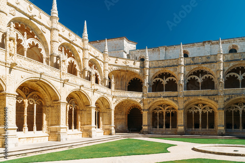 Jeronimos Hieronymites Monastery Of The Order Of Saint Jerome In Lisbon, Portugal Is Built In Portuguese Late Gothic Manueline Architecture Style