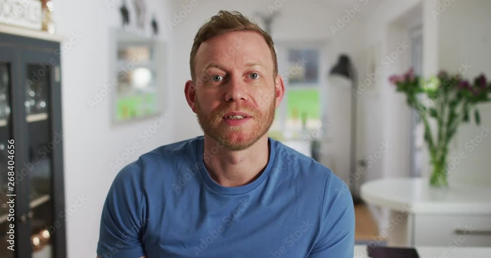 4K Professional man making video call at home, seen from webcam's pov