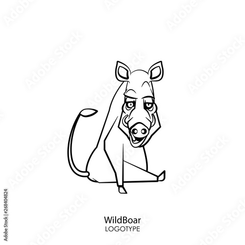 Cartoon character of a forest animal. Funny cool boar sits in a pose and grimaces on a white background. Vector illustration. Wild inhabitant of the forest and steppe.