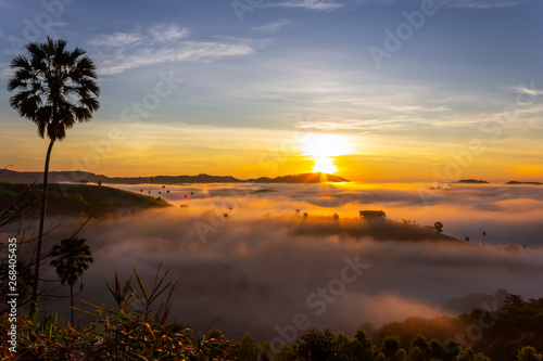 Beautiful Sunrise and the mist at Khao Kho, Phetchabun Province, Thailand.