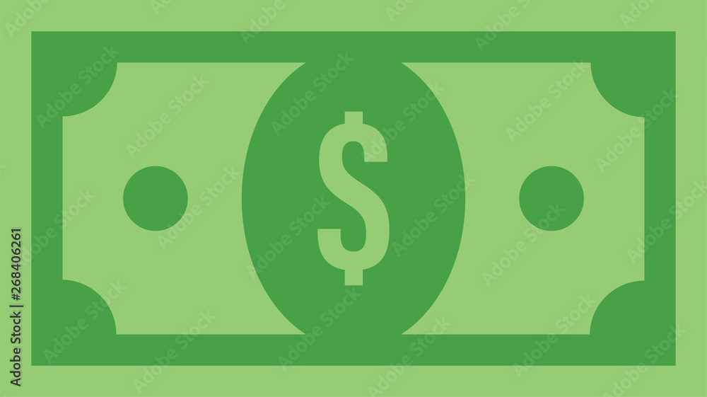 Dollar bill, green currency banknote, cash and money symbol. Flat vector illustration. Dollar bill, green currency banknote, cash and money symbol. Flat vector illustration.