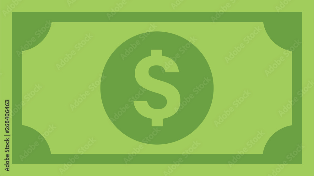 Dollar bill, green currency banknote, cash and money symbol. Flat vector illustration. Dollar bill, green currency banknote, cash and money symbol. Flat vector illustration.
